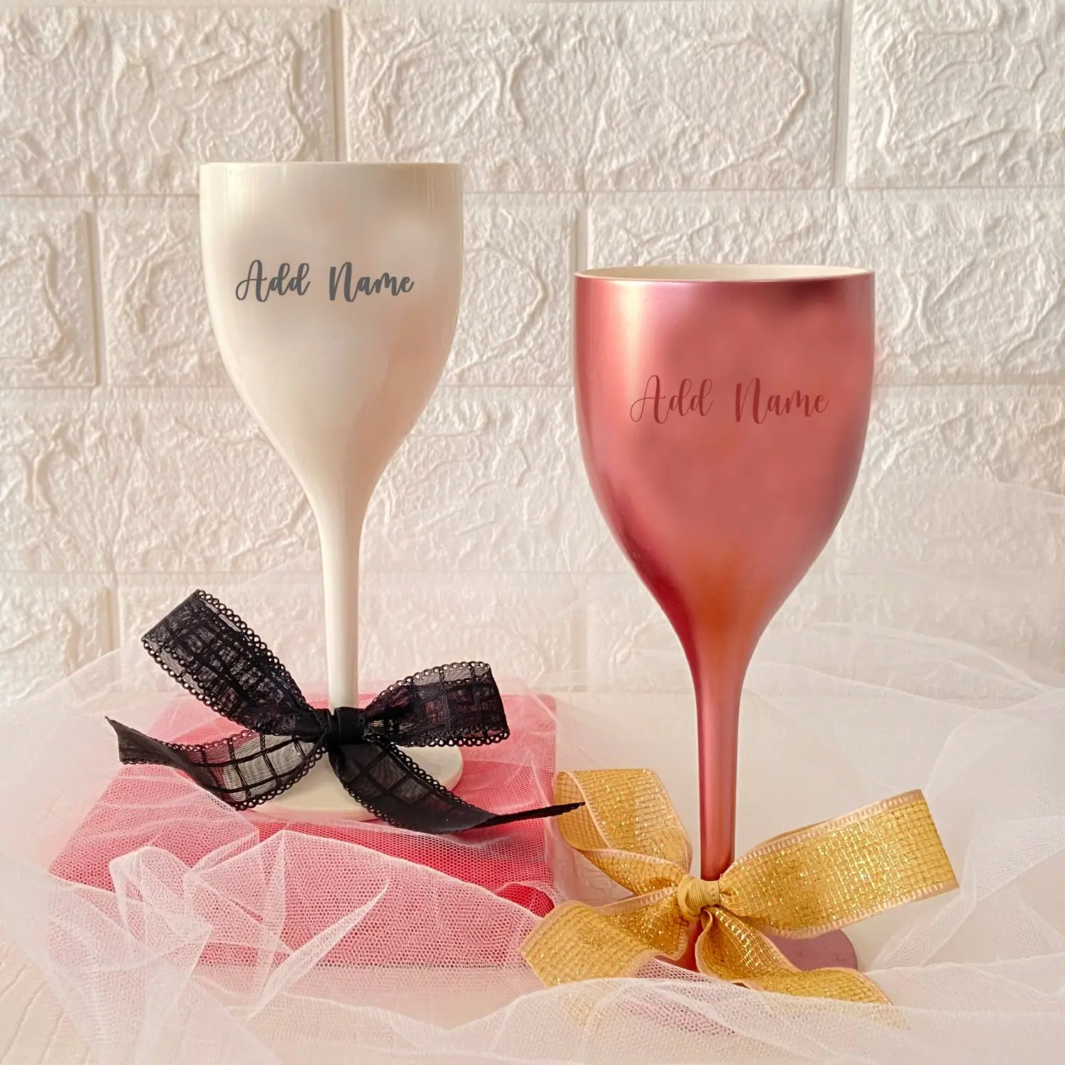 White+Rose Gold Unbreakable Wine Glasses