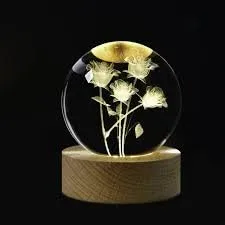 3D Four Roses Crystal Ball Night Lamp