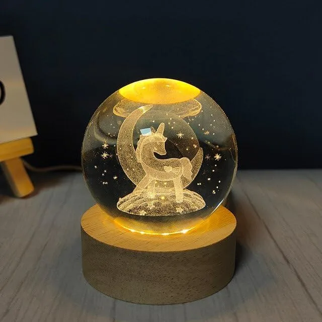 3D Unicorn Crystal Ball Night Lamp
